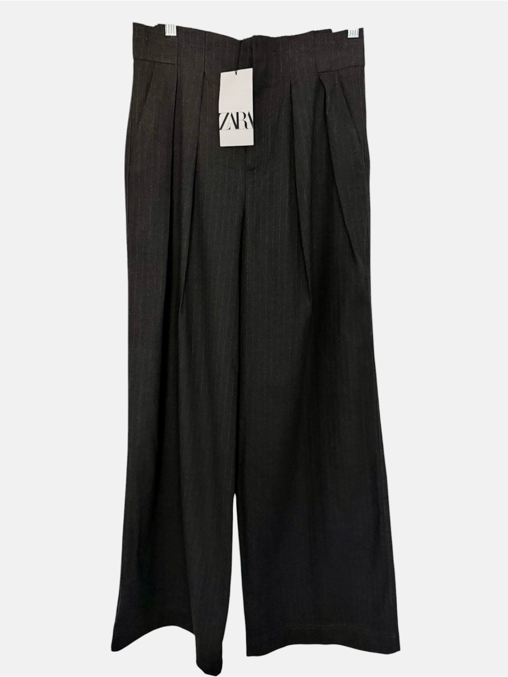 NWT! Zara High Waisted Wide Leg Pinstripe  Trousers Raw Edge Waist Tailored XS - Picture 8 of 9
